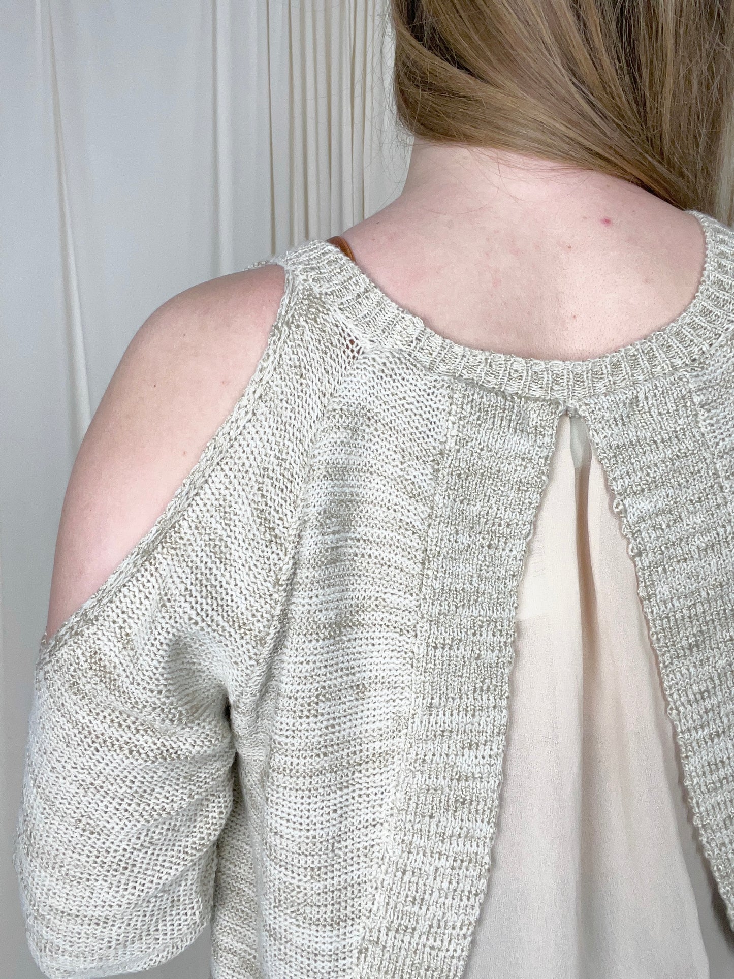 Tan Open Shoulder Sweater - Medium