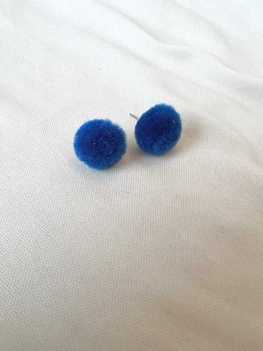 Blue Pom Studs Earrings