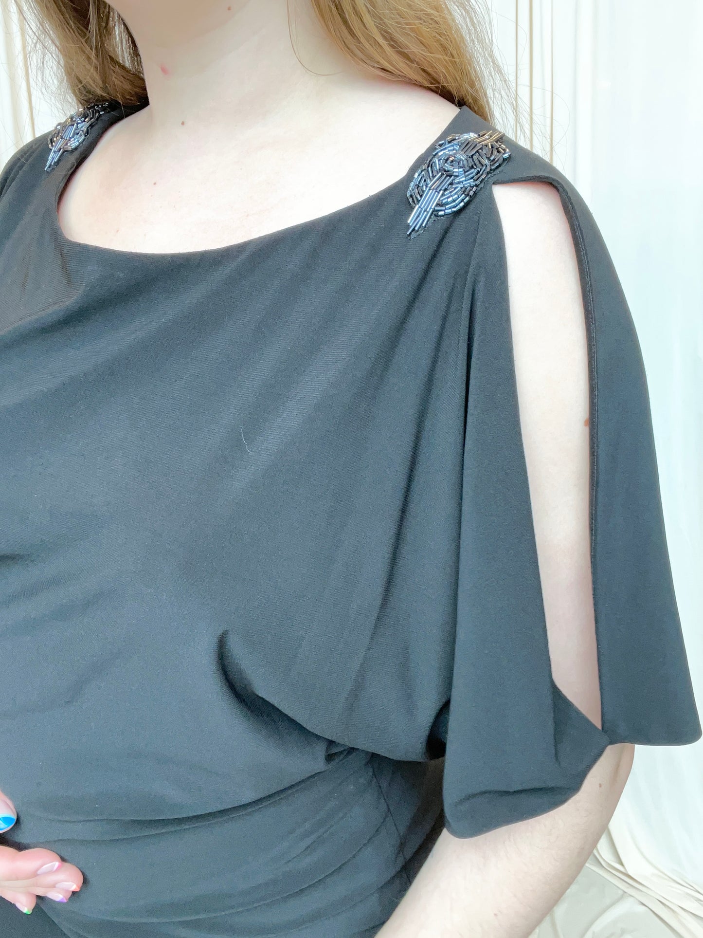 Black Beaded Shoulder Dress - 12