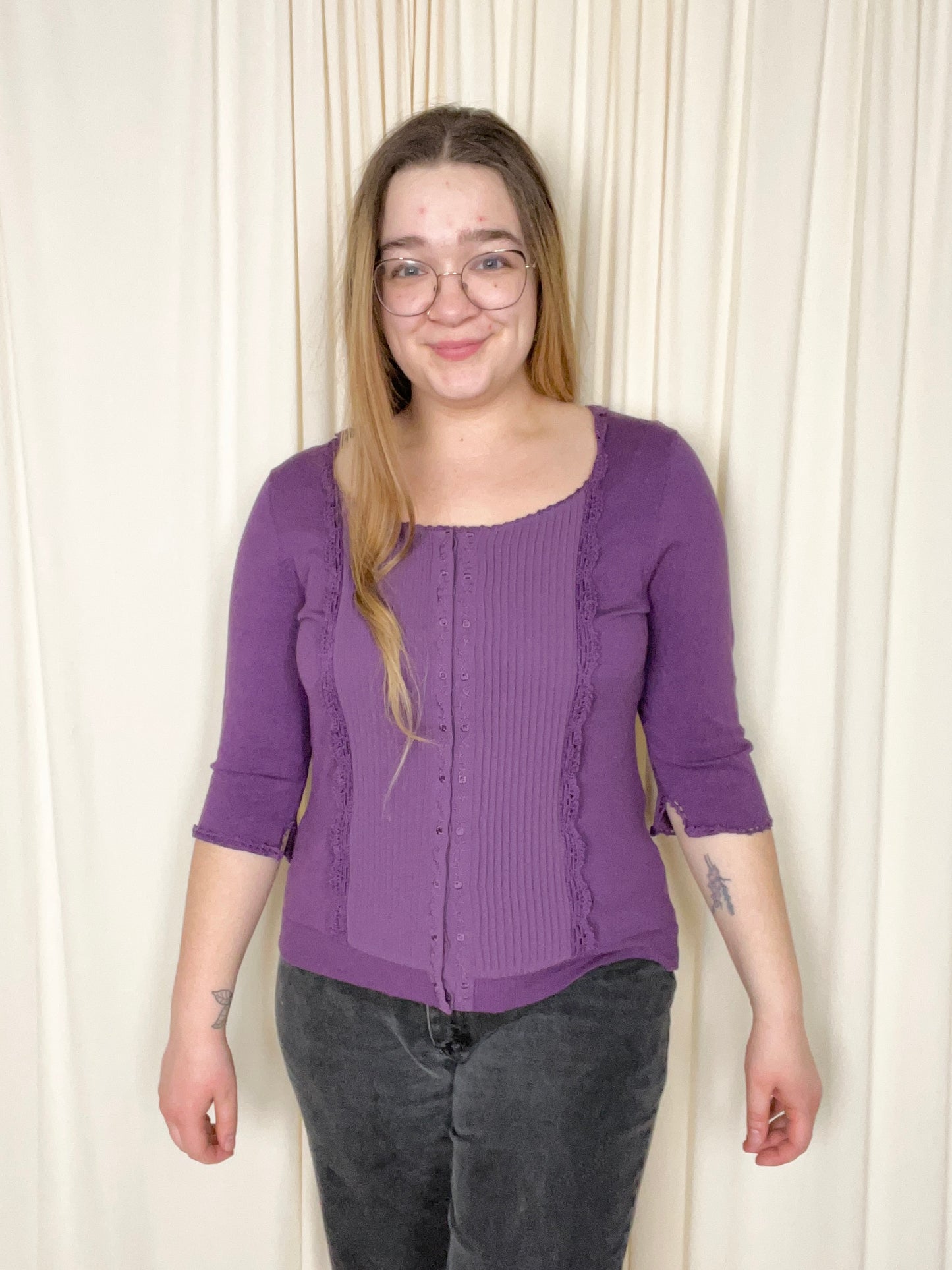 Purple Pleated Sweater - Medium