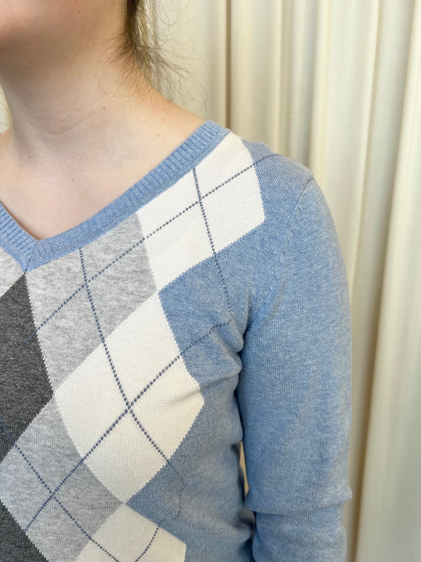 Light Blue Argyle Sweater - Medium