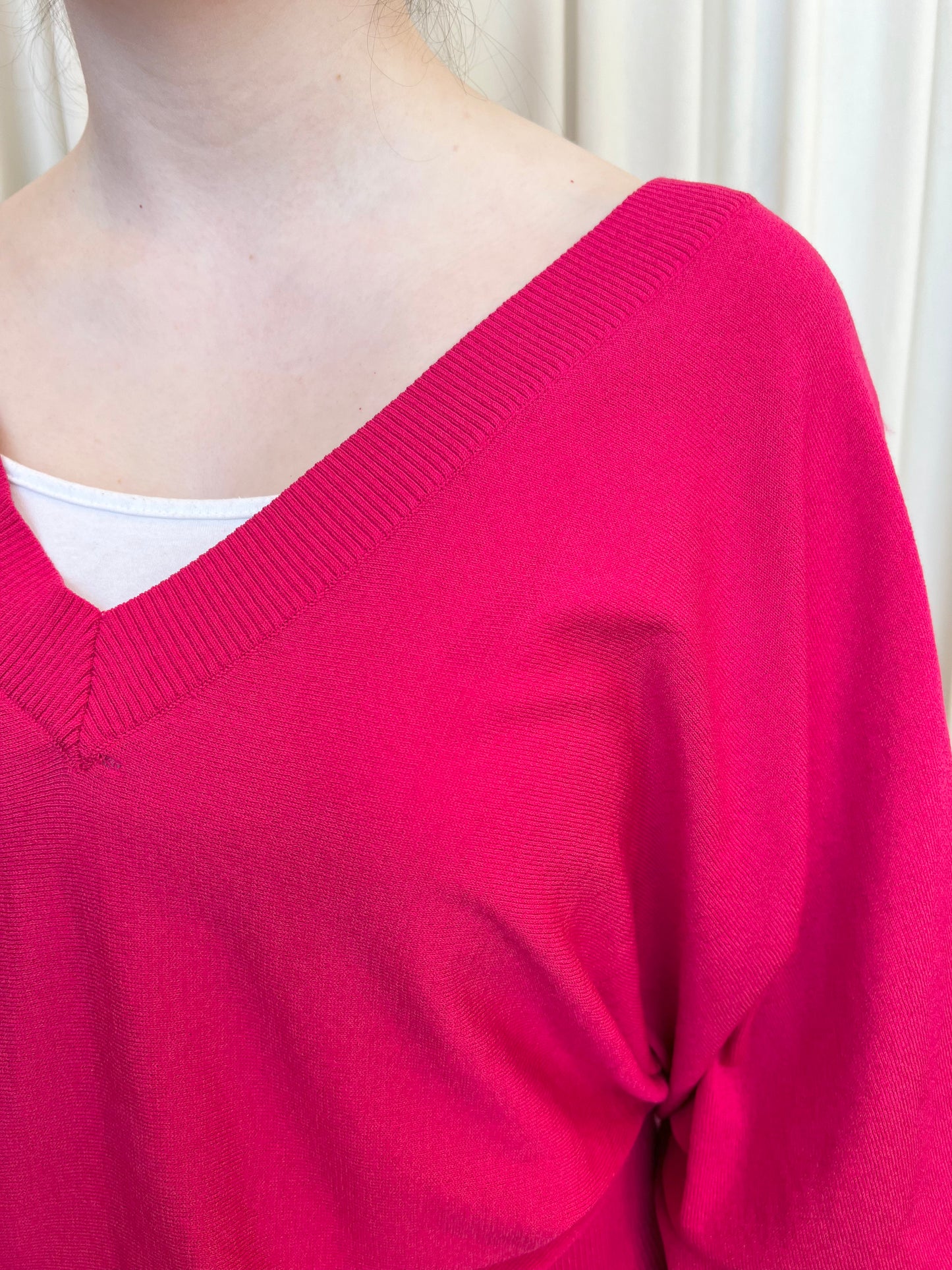 Hot Pink V Neck Sweater - Small