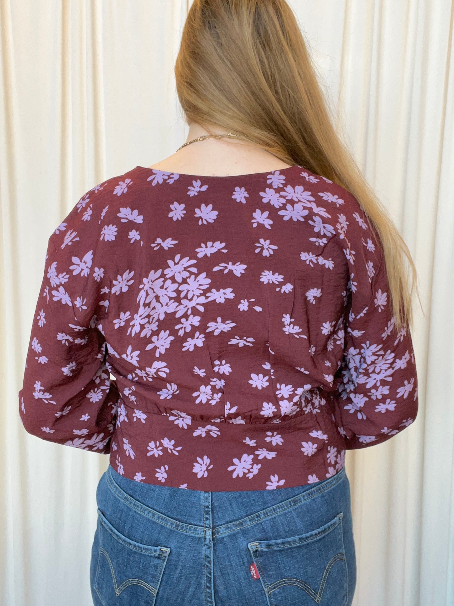 Madewell Purple Floral Crop Blouse - X-Large
