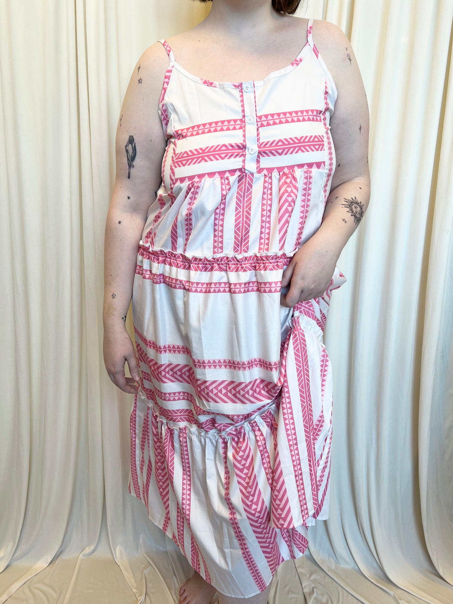 White and Pink Maxi Dress - 2X-Large