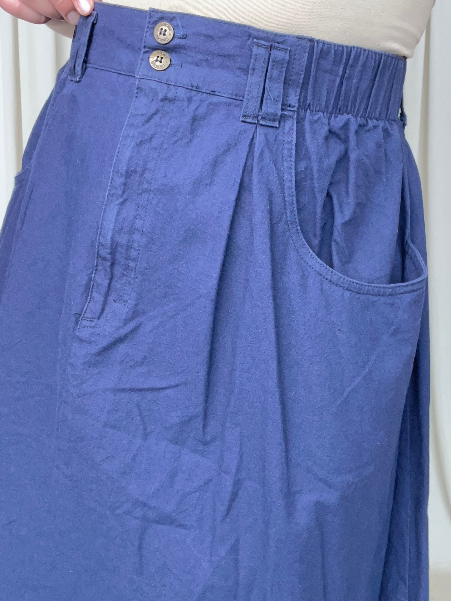 Vintage Cherokee Navy Elastic Waist Circle Midi Skirt with Front Pockets - 14