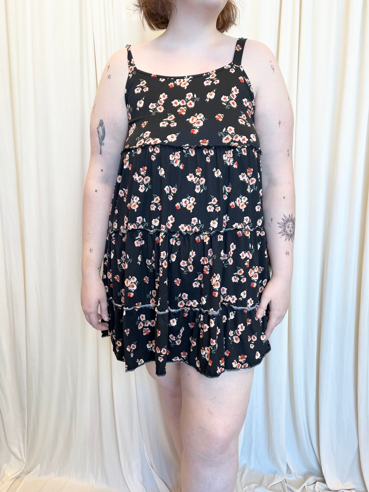 Black Tiered Floral Dress - 2X-Large