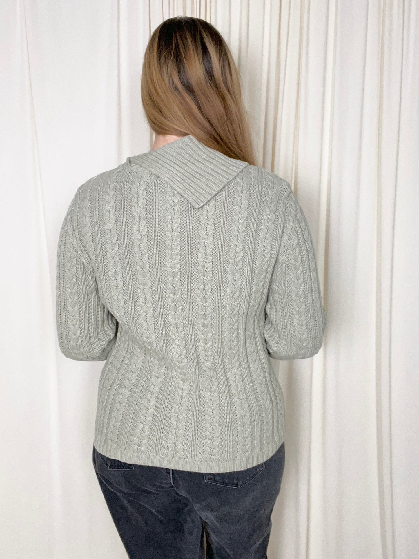 Green Cable Knit Sweater - Medium