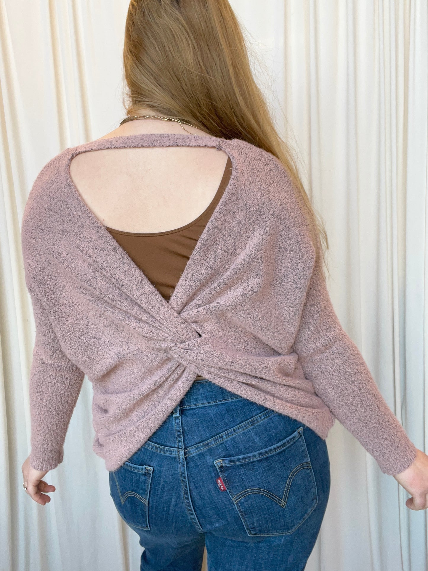 Pink Wrap Back Sweater - Medium