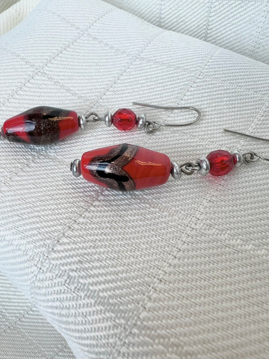 Red Bead Dangle Earrings