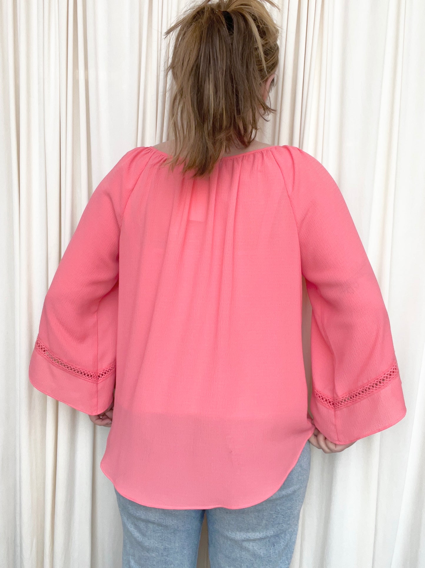 Coral Tie Front Blouse - Large