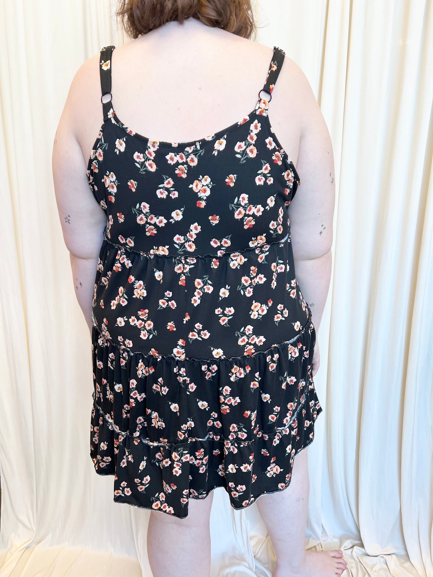 Black Tiered Floral Dress - 2X-Large