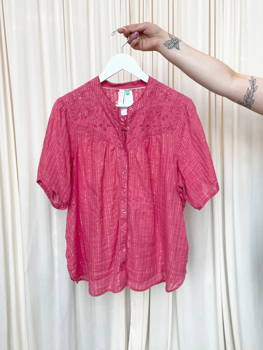Anthropologie Coral Peasant Blouse - X-Large
