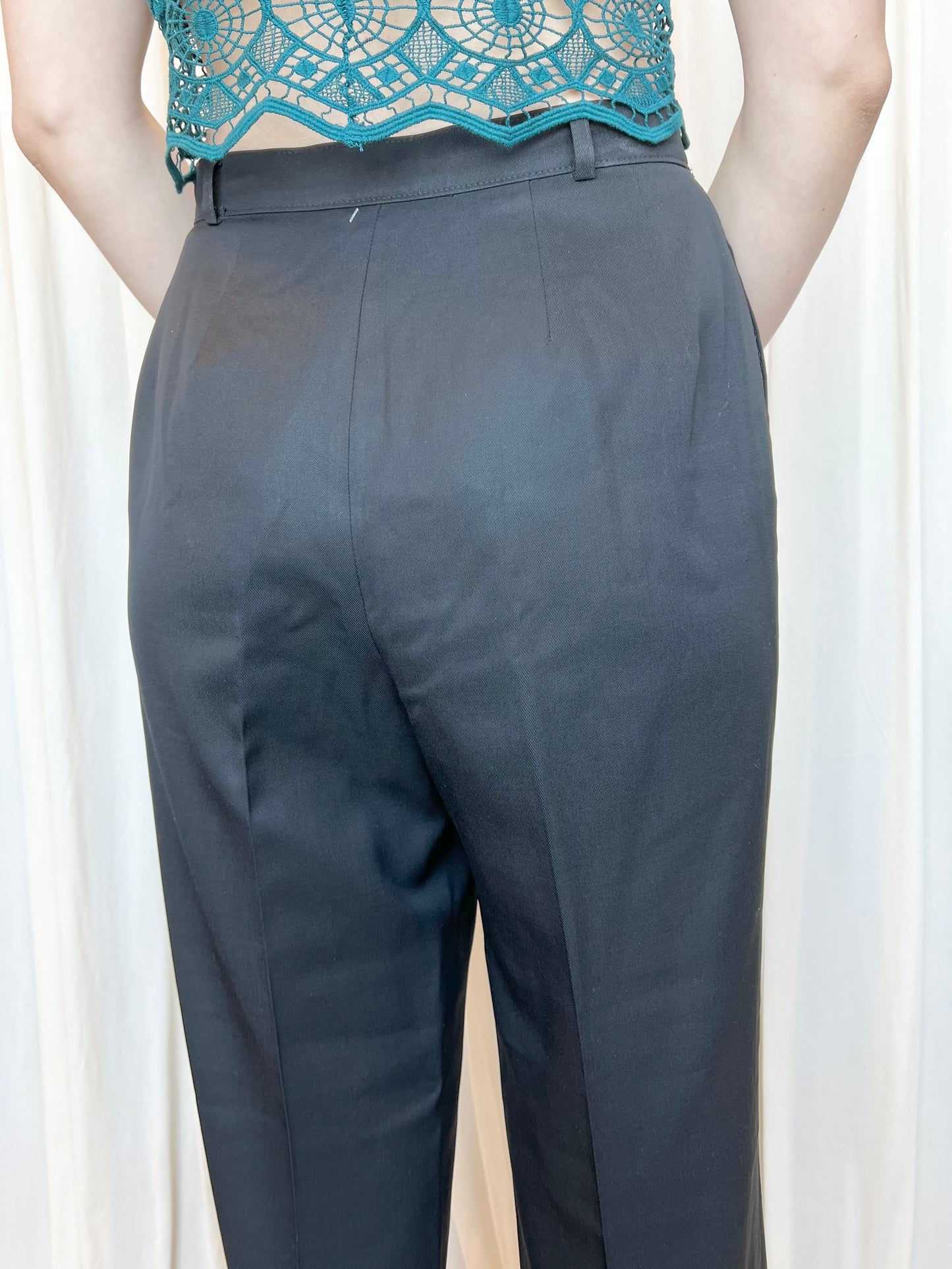 Vintage Shiny Black Dress Pants - 12