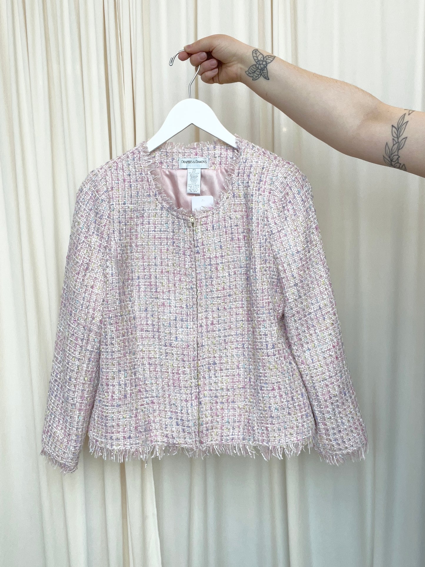 Vintage Pink Tweed Zip Jacket - Small