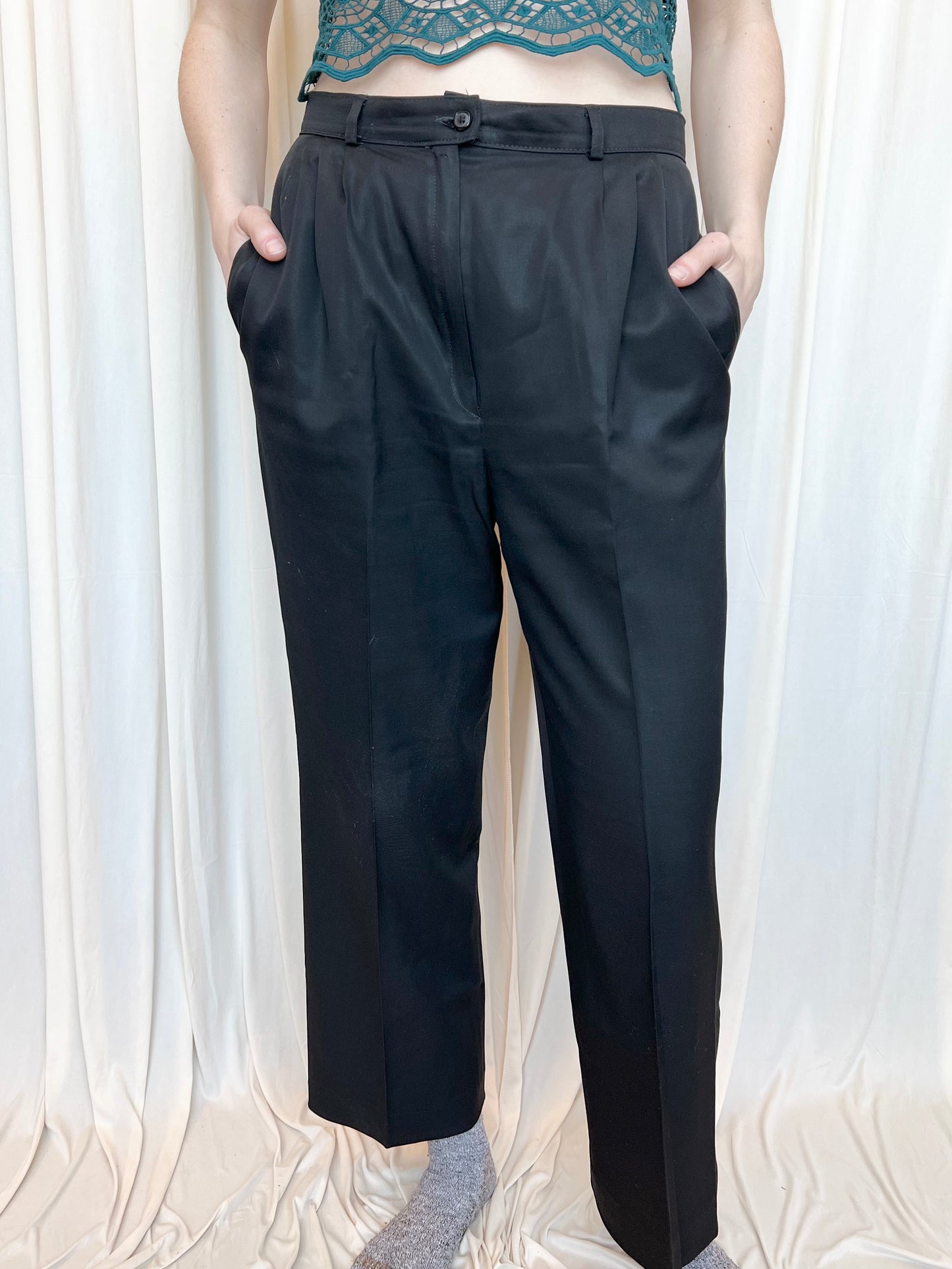 Vintage Shiny Black Dress Pants - 12
