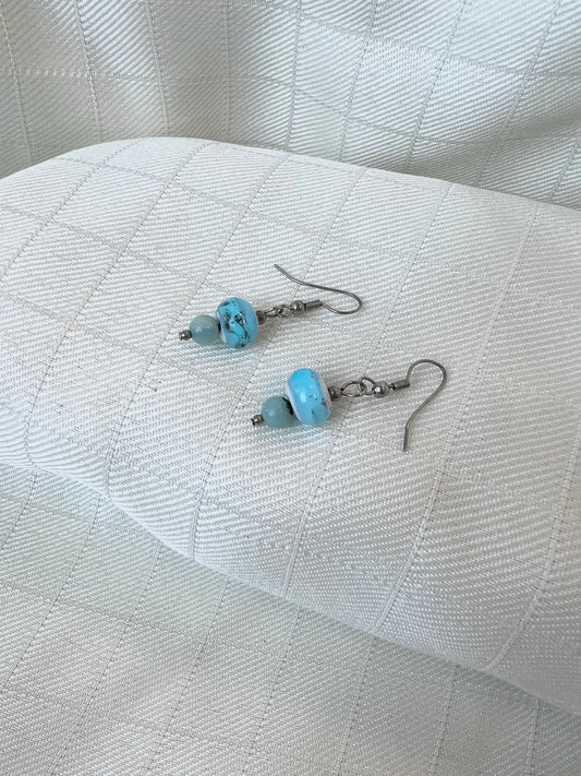 Blue Bead Dangle Earrings
