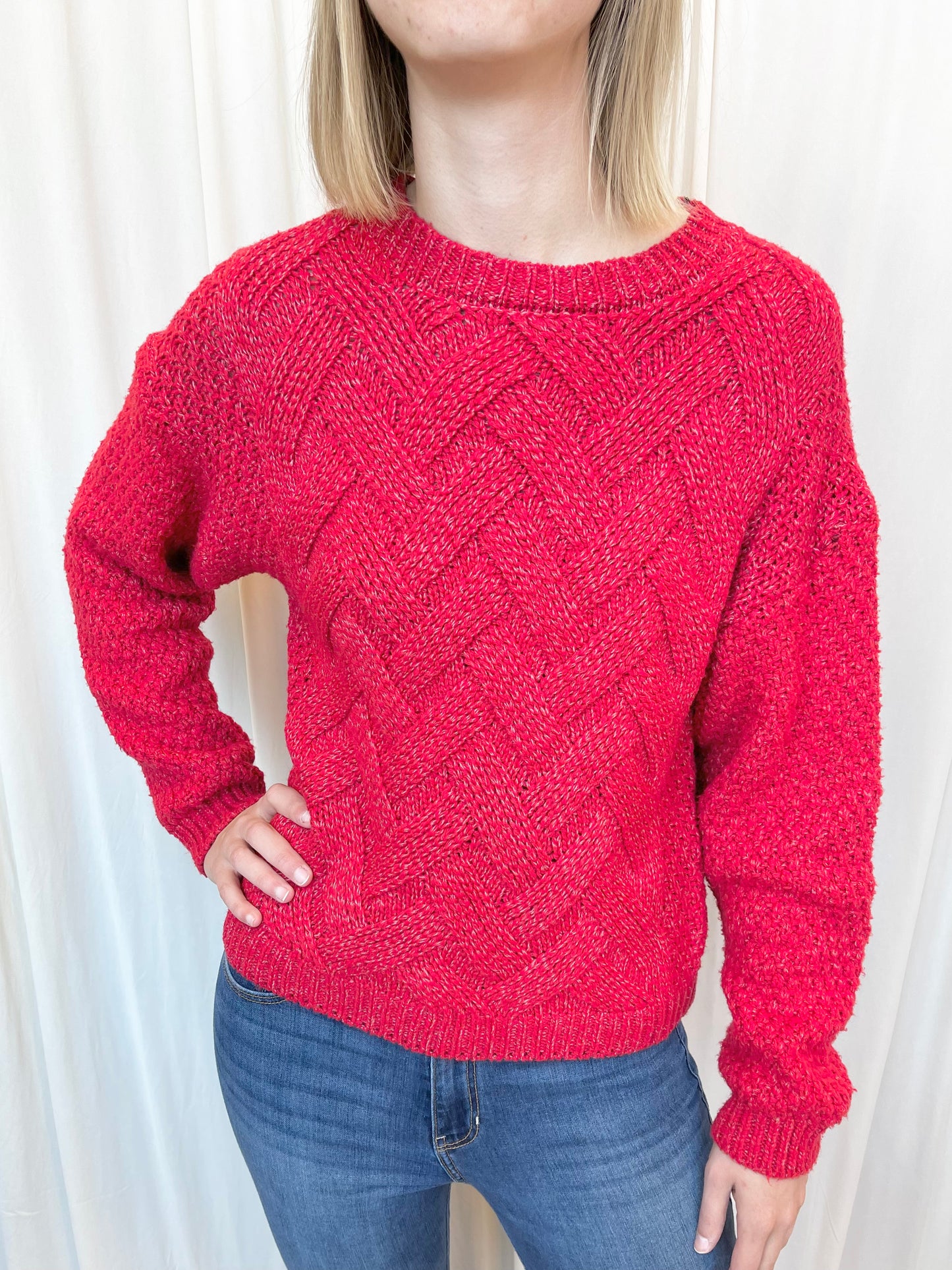 Red Basket Knit Sweater