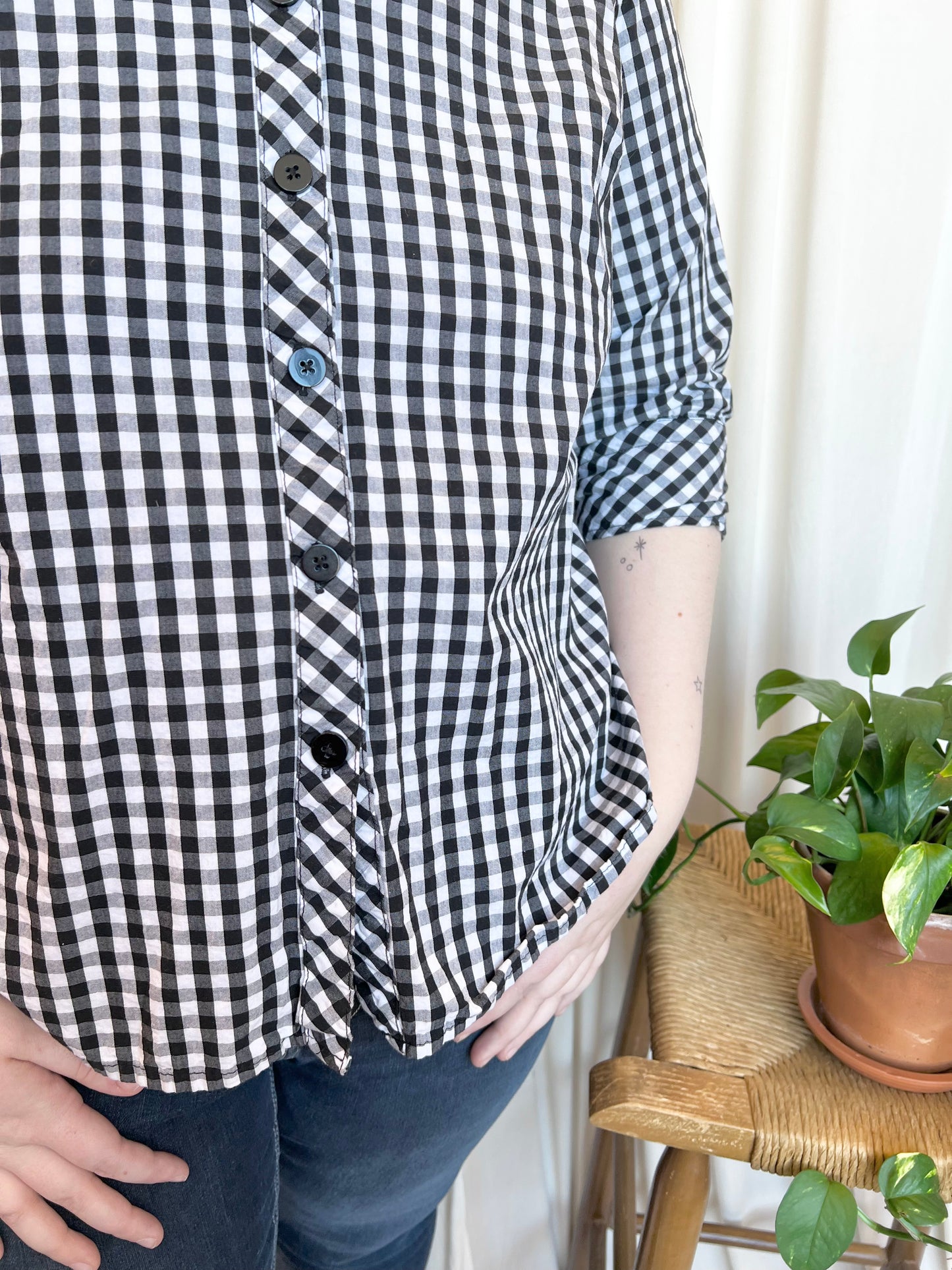 Black Checkered Button Up - X-Large