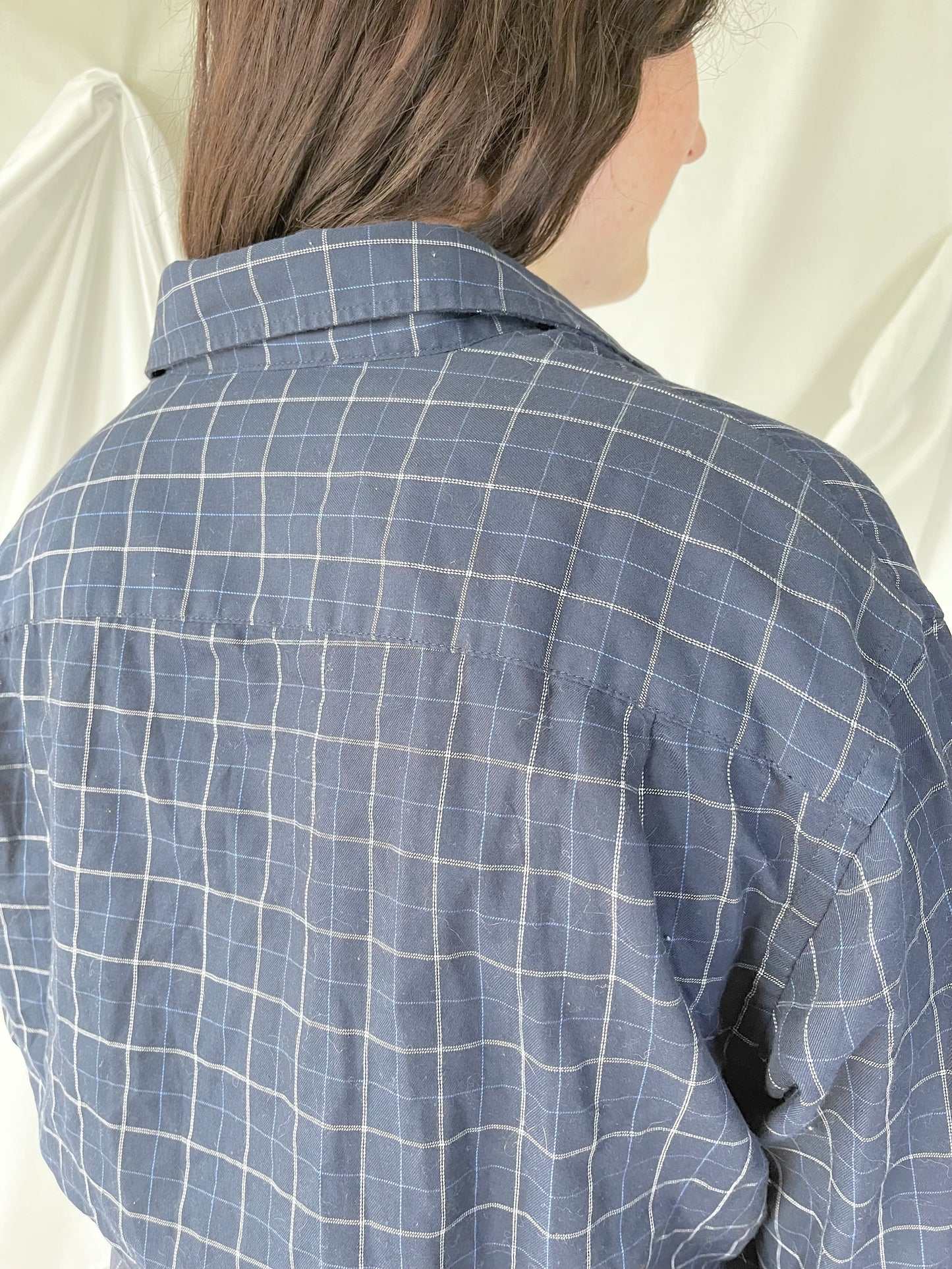 Navy Plaid Button Up - Large