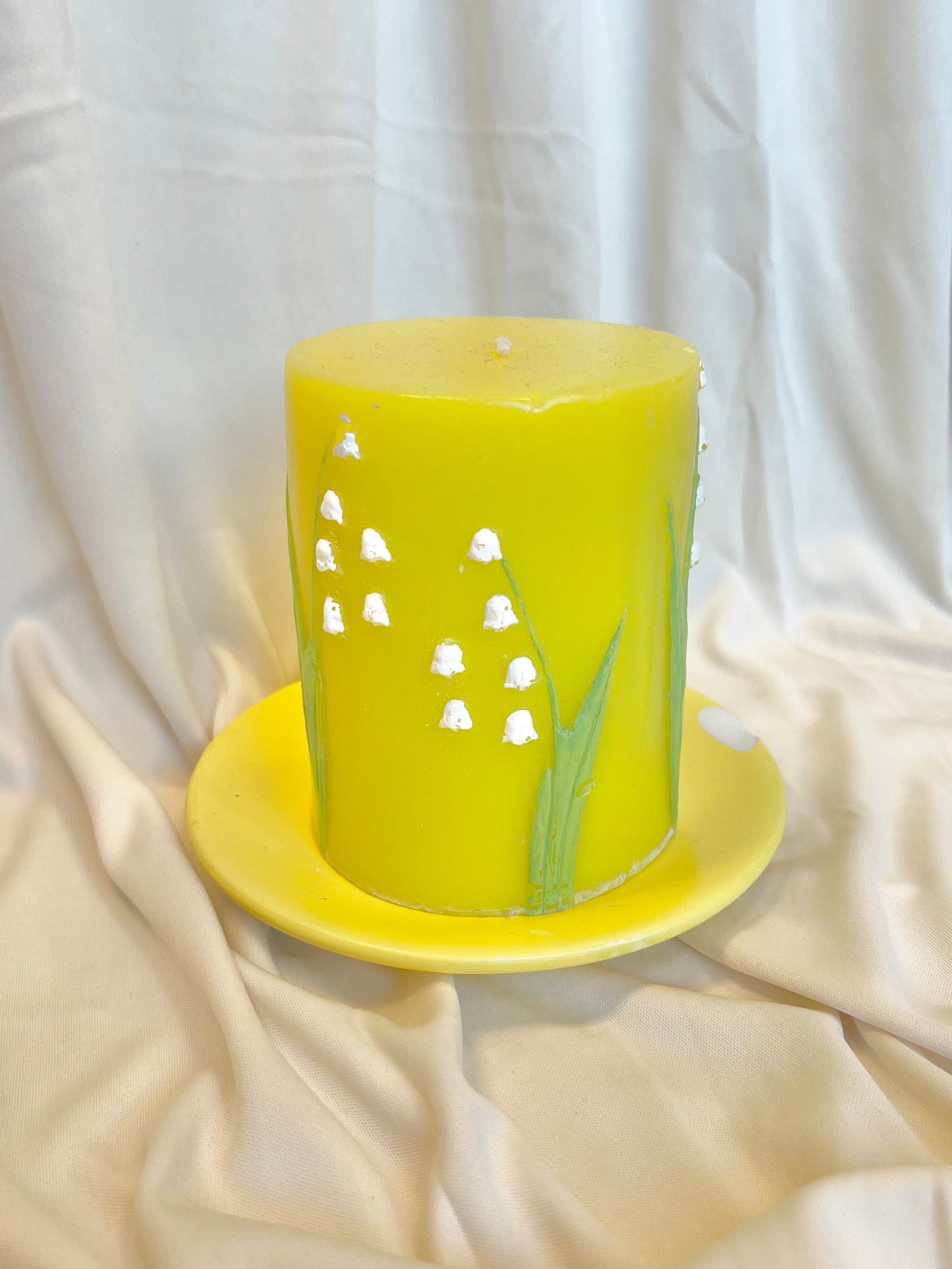 Yellow Floral Candle with Plate