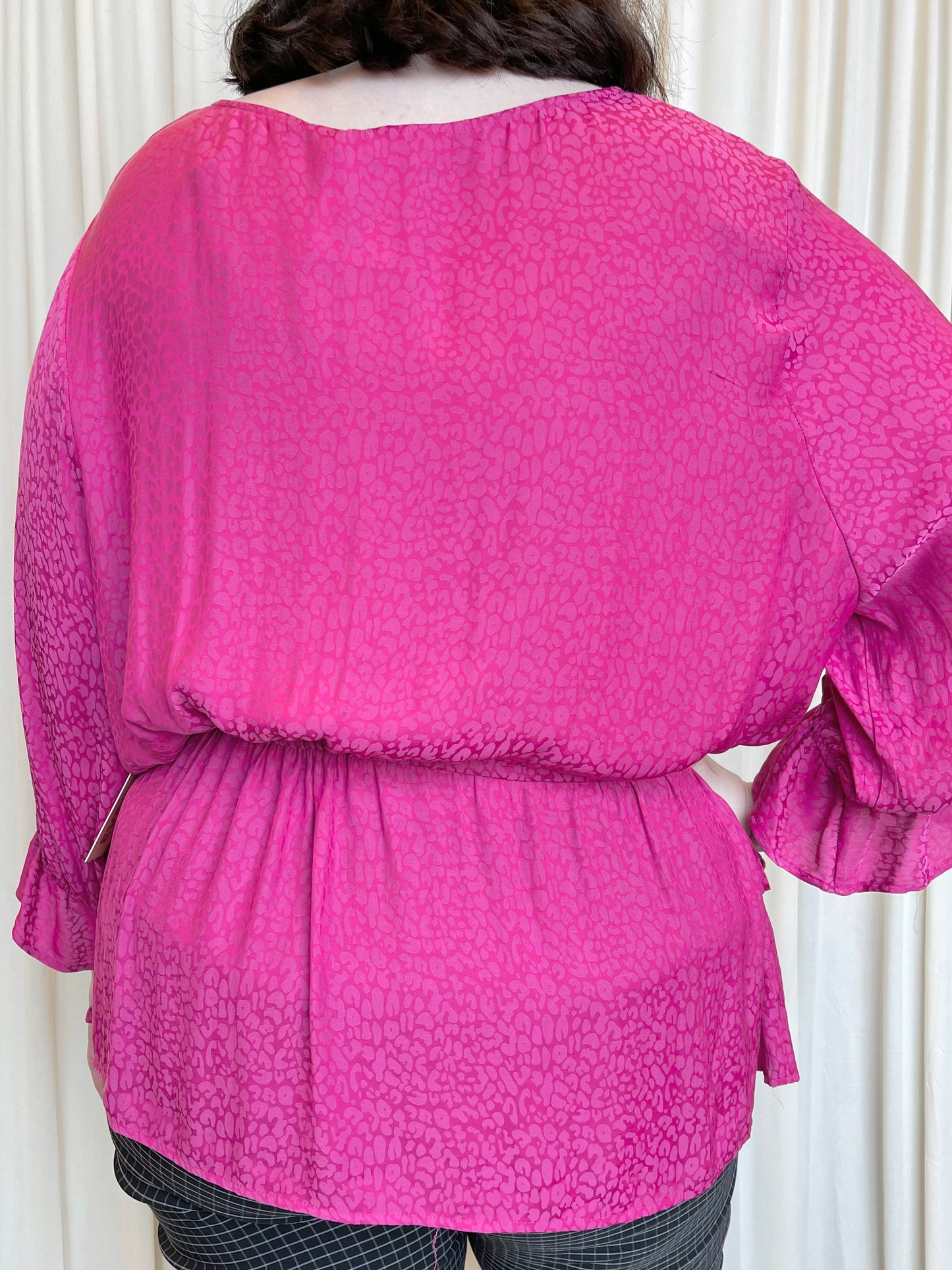 NWT Pink Leopard Satin Blouse - 3X-Large