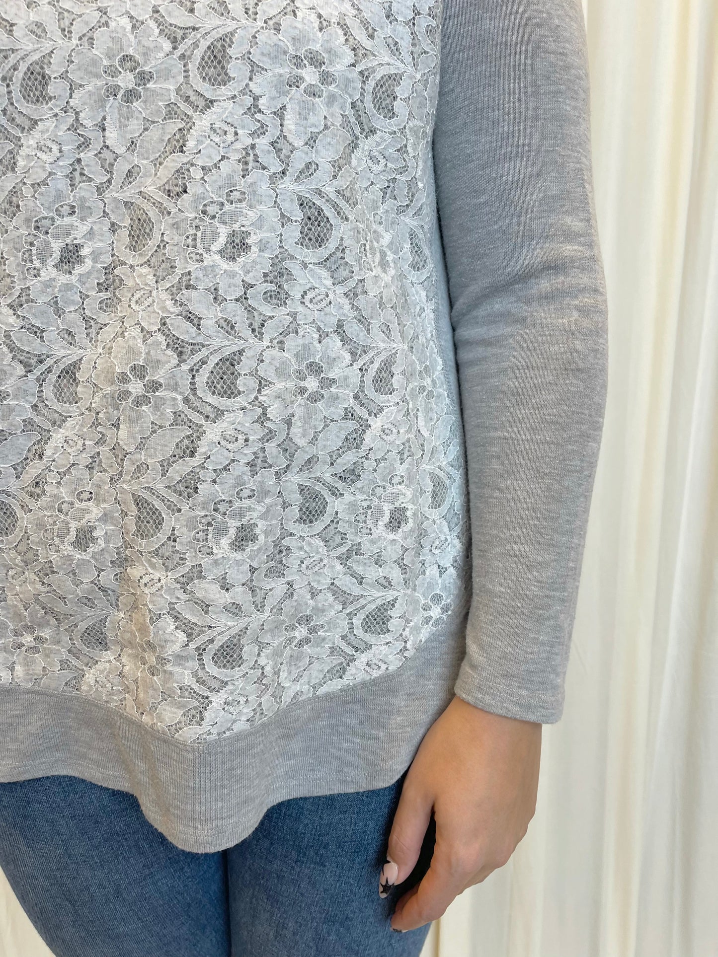 Gray Lace Cowl Sweatshirt - Large