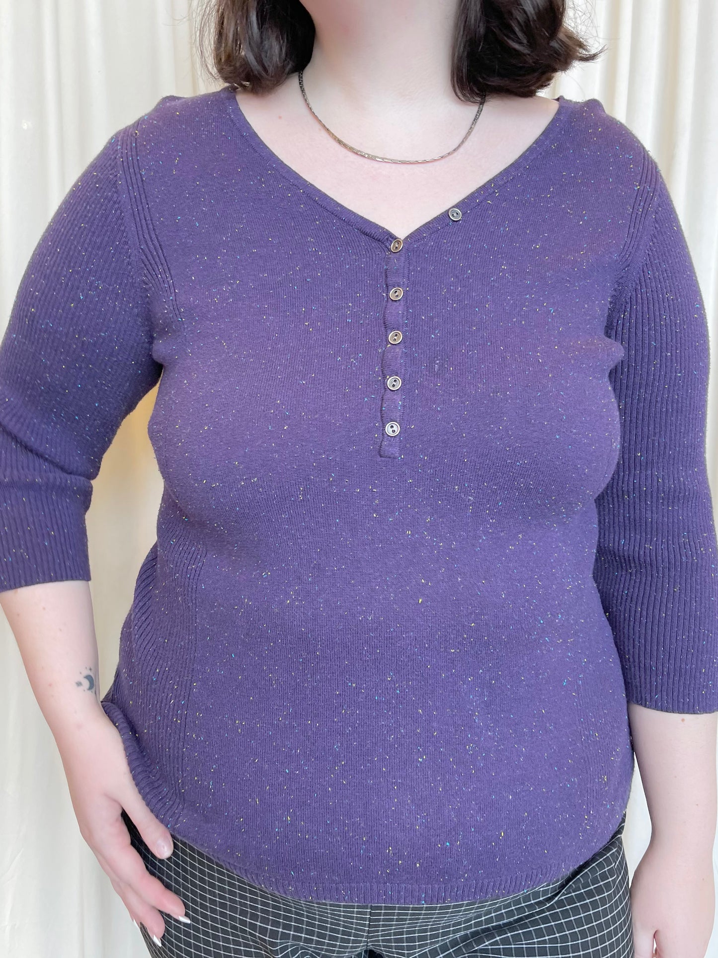 Purple Henley Sweater - 2X-Large